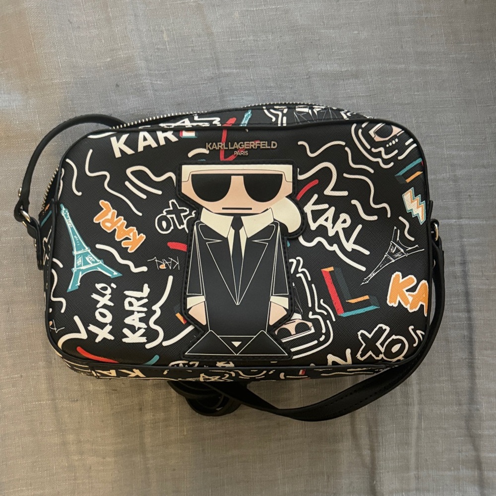 Karl Lagerfeld Black and Multicolor Belt Bag comes with protective bag